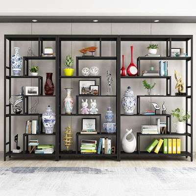 北欧钢木书架简易铁艺货架隔断置物架茶简约现代花架博古架工业风