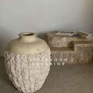 创意黄洞石花瓶天然洞石装饰桌立柱桌异形桌长凳子玄关台边几