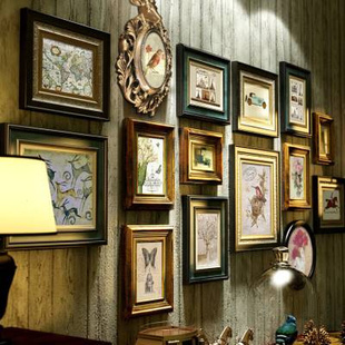 复古楼梯挂墙组合画 饰客厅相框免打孔竖欧式 实木照片墙装 轻奢美式