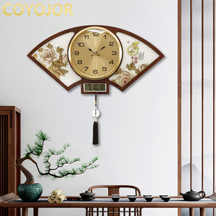 家用免打孔中国风时钟铜时钟表 新中式 客厅挂钟挂墙石英钟创意时尚