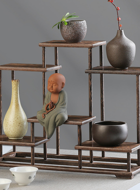 新中式实木质博古架置物架子 y红木客厅桌面茶壶展示柜子茶桌摆件