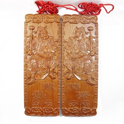 桃木门神木雕神荼郁垒挂件特大霸A气摆件雕刻创意新春节乔迁工艺