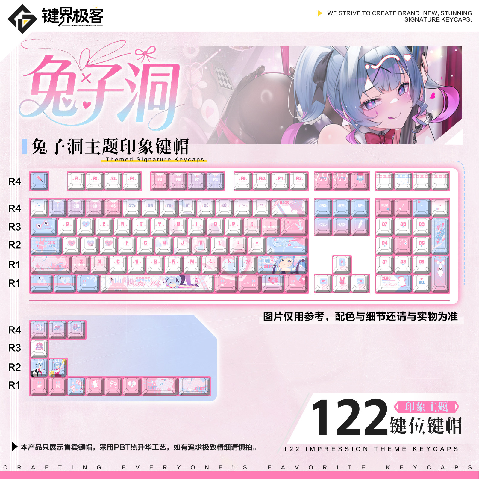 键界极客兔子洞印象款原厂PBT正侧刻二次元键帽动漫周边键盘