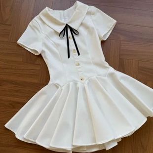心事 甜美蝴蝶结白色短袖 少女 法式 蓬蓬裙 千金风连衣裙夏季 新款