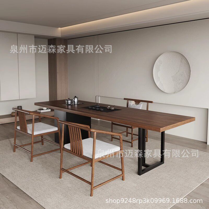 中古风实木茶桌椅组合2024新款茶盘茶台一体茶桌办公室客厅泡茶几
