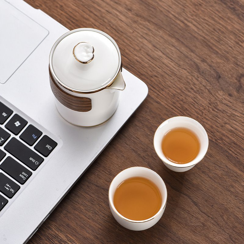 跨境出口便携式旅行茶具套装功夫泡茶壶户外喝茶白瓷快客杯茶杯