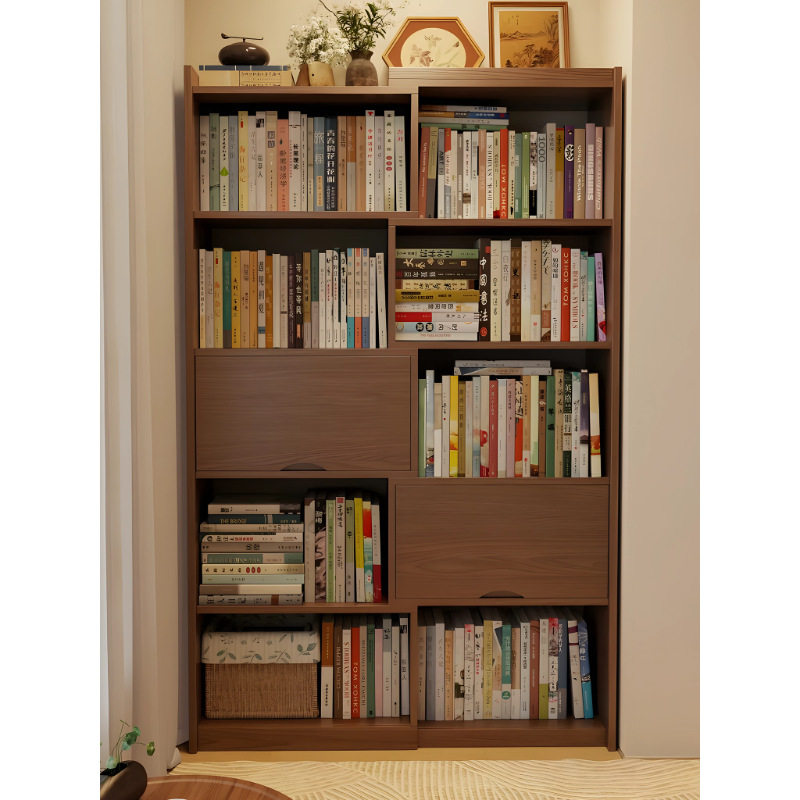 实木书架带门落地置物架客厅家用收纳柜子简易中古风可伸缩小书柜,电子元器件市场,电线扎带/束线带,淘宝优惠券,粉丝福利购,淘宝优惠卷
