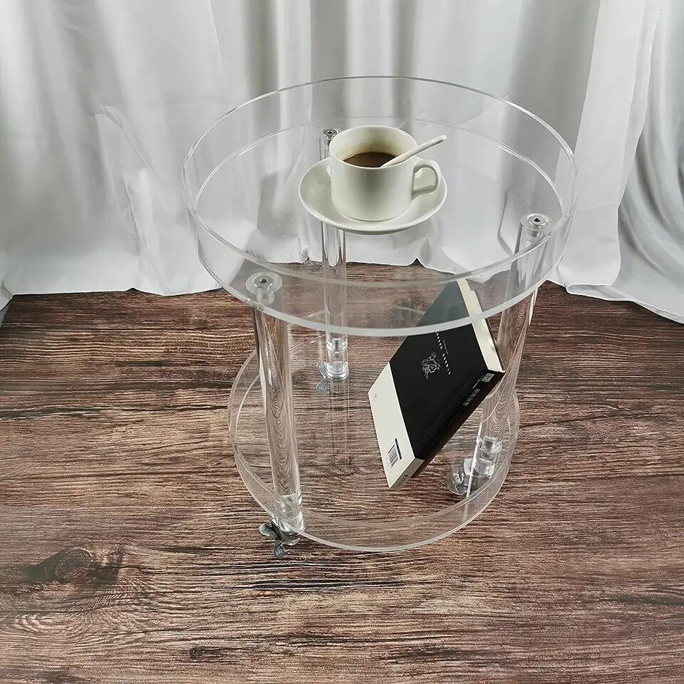 定制亚克力透明圆形2层收纳托盘有机玻璃家居装饰茶几小边桌