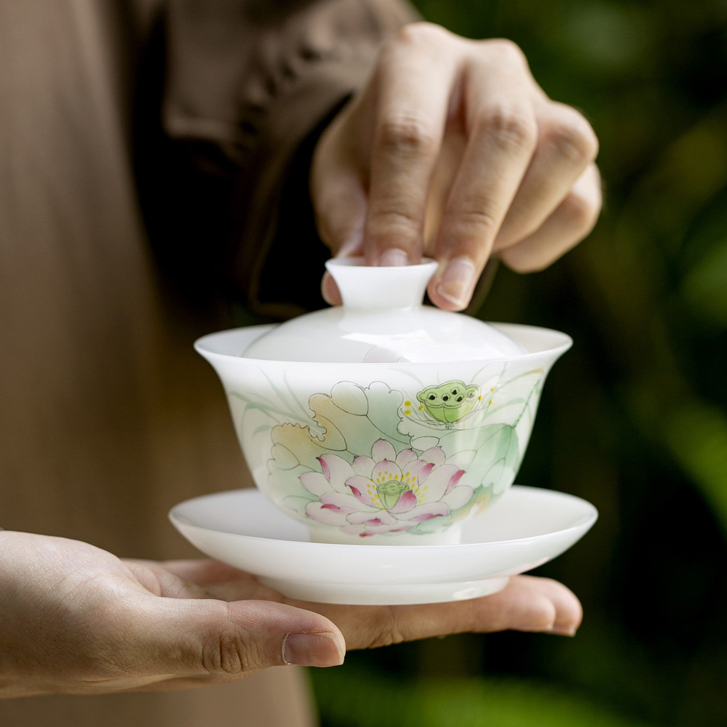 手绘粉彩盖碗茶杯单个高档功夫泡茶三才大号陶瓷不烫手家用敬茶具