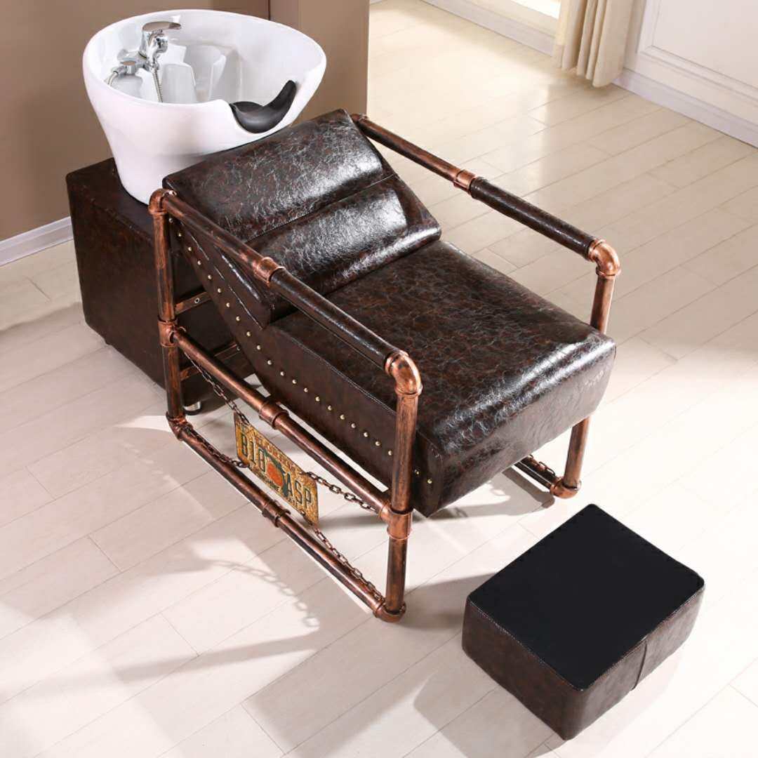 极速新款泰式全躺洗头床理发店冲水床洗头床包邮复T古铁艺洗头床