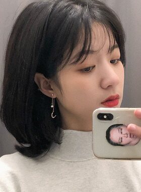 极速Longc star and moon pendant shows face thin earring fema