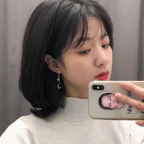 极速Longc star and moon pendant shows face thin earring fema