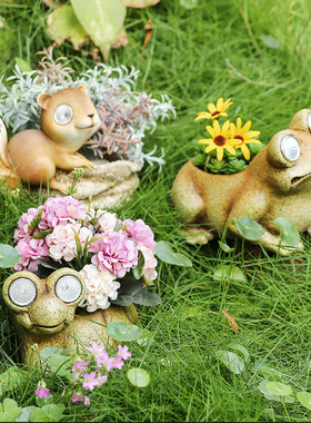 极速户外创意仿真太阳能动物树脂工E艺品摆件花园池塘动物模型盆