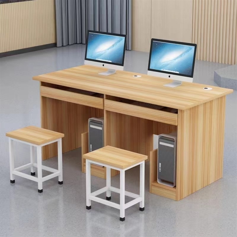 极速学校机房微机室单人双人w电脑桌培训班台式简约加厚电脑桌椅