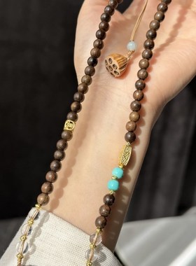 极速沉香牡丹花毛衣m链锁骨链配白水晶阴沉木和田玉菱镁矿桃木莲