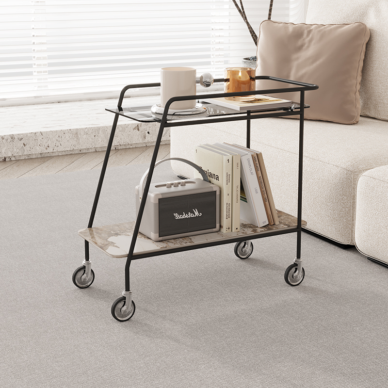 极速家用创意沙发边几玻璃小推车置物架可移动落地客X厅收纳推车