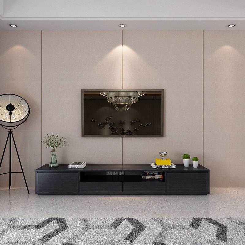 极速北欧时尚电视柜茶几现v代黑色组合家具简约客厅电视机柜地矮