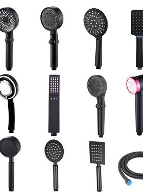极速Hand-held Shower Head Water Saving Black BathroomY Rainf