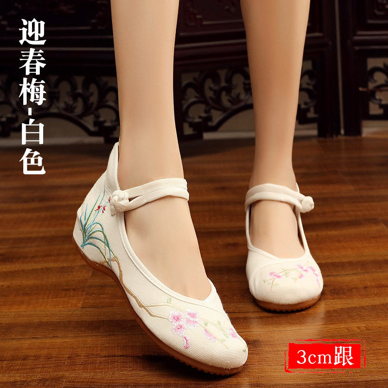 新品汉服鞋女绣花鞋中国风古装内C增高坡跟学生复古彼岸花平底古