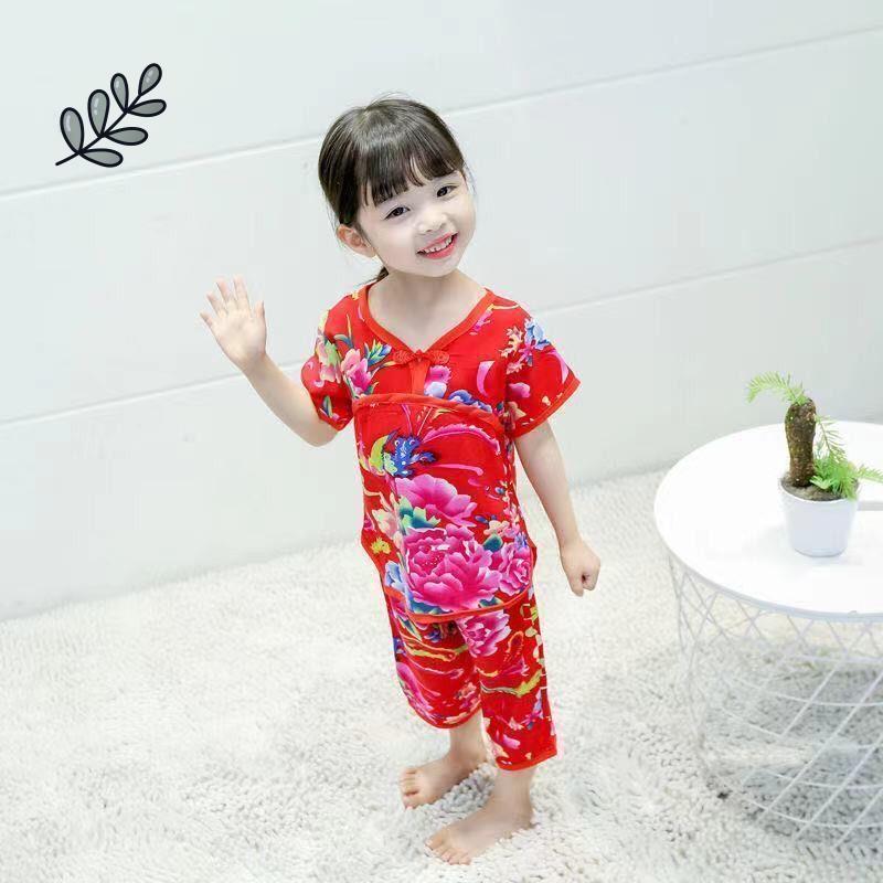极速炸街兄妹装儿童绵绸套装网红男宝夏装东北大花布X衣服婴儿服