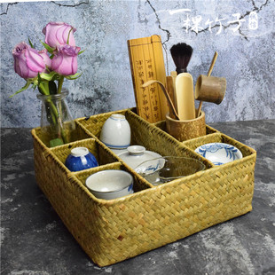 极速草编功夫茶具收纳盒有盖防尘茶杯架茶壶箱茶道便携Z家用整理