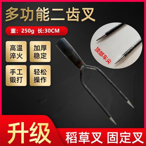 极速纯钢锻打稻草叉两股叉铁叉稻杆叉H二齿两齿叉垛叉双尖头叉固