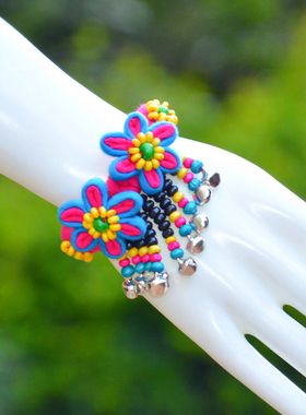 极速民族风手工布艺植物花卉女式手链复古首O饰舞蹈简约个性旅游