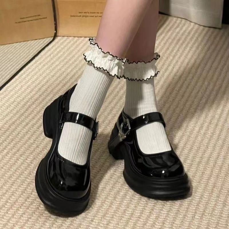 新品黑色百搭日系学院风厚底小皮鞋女202J6新款夏季法式复古玛丽