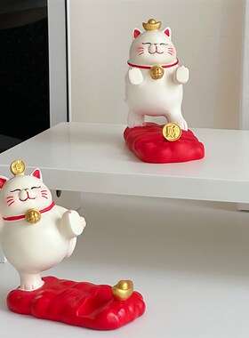 新品招财猫手机支架创意平板支架卡通F发财猫可爱桌面办公桌装饰