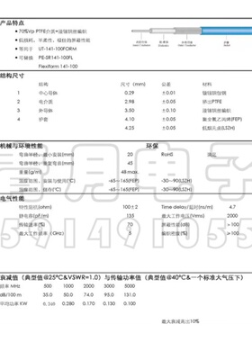 极速特殊阻抗半柔线 1n41-100射频电缆 耐高温RG402同轴讯号线 10