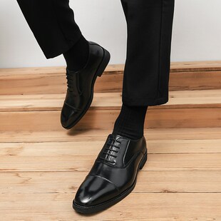 新品男士皮鞋方头英伦风商务x正装休闲透气三接头男款内增高新郎
