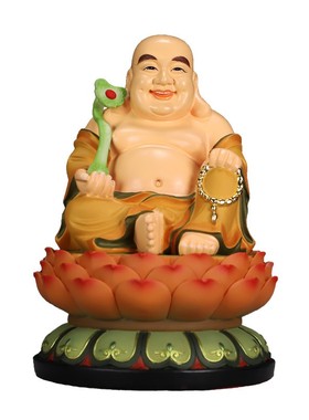 极速10寸金罗缎锦弥勒r佛笑佛坐莲花佛布袋佛中式招财家居桌面佛