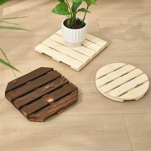 极速花盆托盘万向轮盆景底盘实木移动G底座碳化防腐带滑轮花架鱼