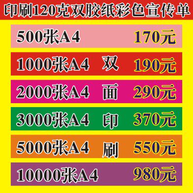 极速印刷彩色宣传单.彩页.单张.120克双G胶纸.双面印刷.1000张A4