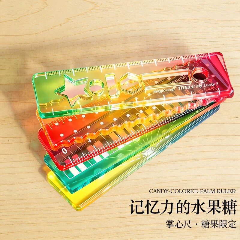 迷你小尺子彩虹掌心尺小学生便携小直尺可爱彩色儿童短尺小格尺 - 实物图