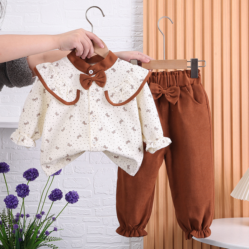 女童套装2025新款儿童春秋款洋气时髦衬衫两件套宝宝秋季长袖衣服