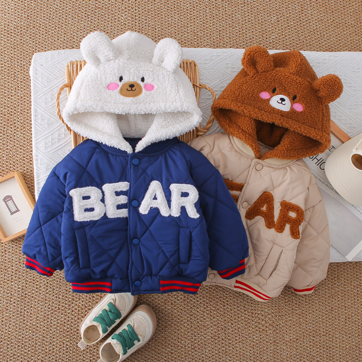 男童加绒加厚棉服外套冬季2025新款儿童冬装宝宝夹棉棒球服加厚