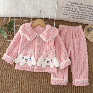 宝宝睡衣冬款卡通珊瑚绒家居服套装1-12岁女童秋冬加厚公主风睡衣