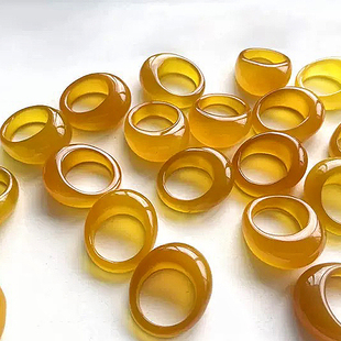 黄玉髓戒指女时尚轻奢黄玉戒指指环黄金糖男女玉石扳指