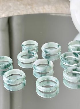 天然翡翠戒指女款冰种飘花玉石指环素圈指环情侣对戒