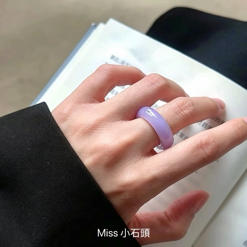 缅甸a货翡翠戒指女款紫罗兰色素圈玉石指环九紫离火戒指
