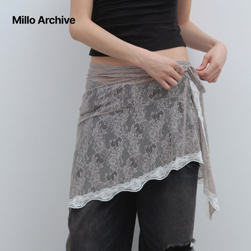 Millo Archive白色蕾丝屁帘女系带甜美半身裙百搭2025简约针织潮
