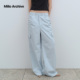 裤 女休闲浅蓝宽松 Archive长裤 高腰直筒工装 名井南同款 Millo