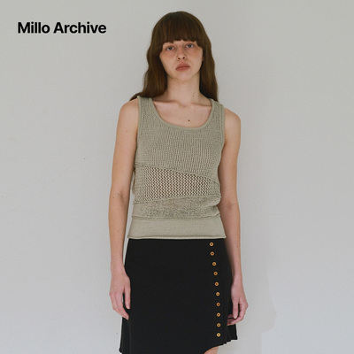 Millo Archive2025春夏新款粗针无袖针织短上衣镂空时尚吊带背心