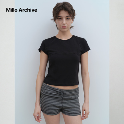 Millo Archive修身显瘦短袖T恤简约休闲百搭上衣纯色2025新款黑色