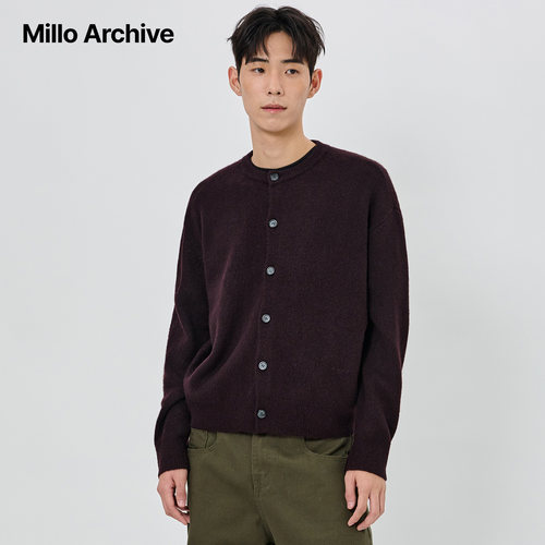 Millo Archive25冬款复古紫色针织开衫男百搭休闲毛衣简约针织衫