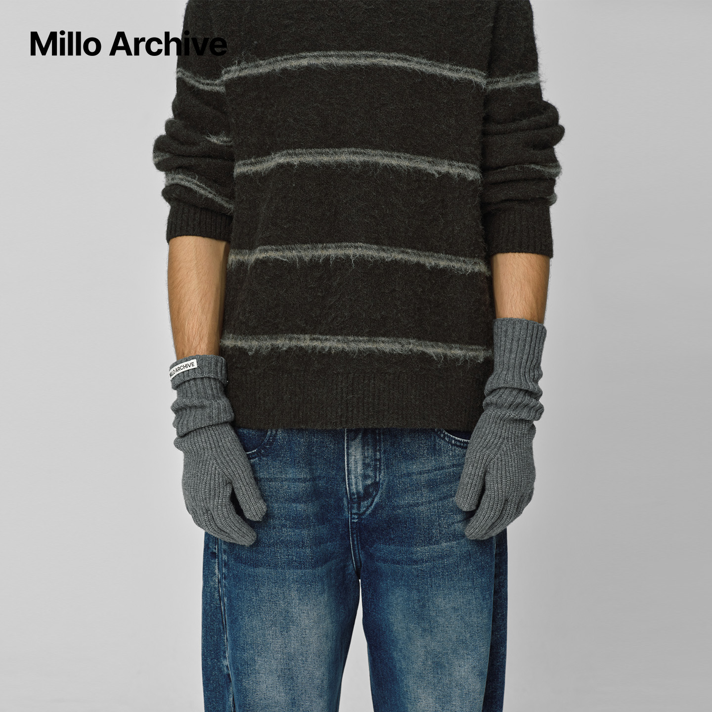 Millo Archive25秋冬男士针织手套秋冬保暖百搭复古条纹手套舒适