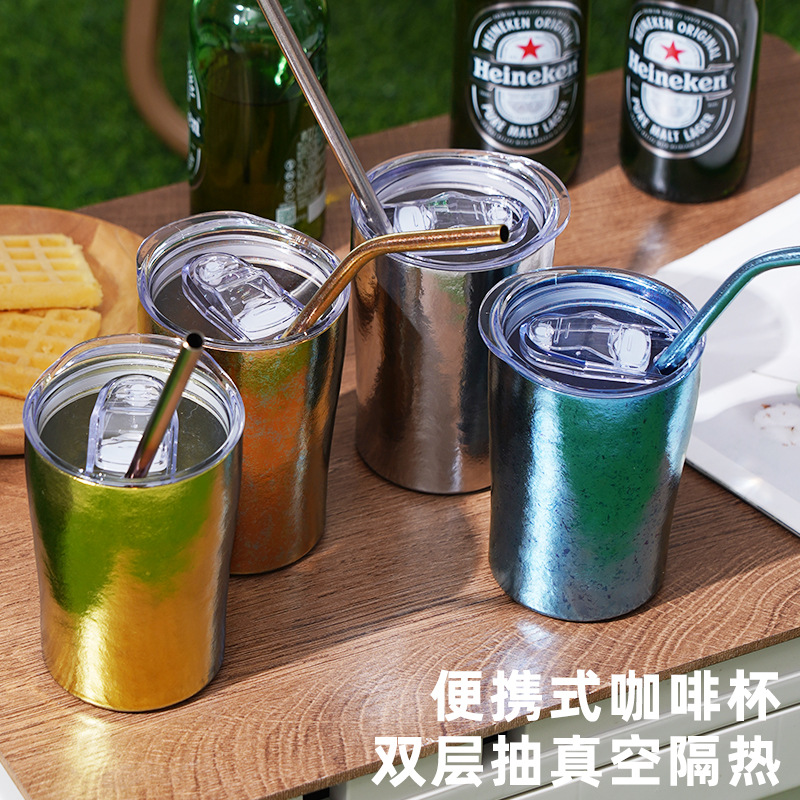 纯钛啤酒水杯双层大冰花金属口杯户外茶杯钛合金随手杯彩色咖啡杯