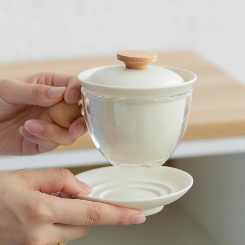 绿皮火车沐月茶咖杯奶油黄过滤陶瓷泡茶杯玻璃咖啡杯带勺子送礼盒