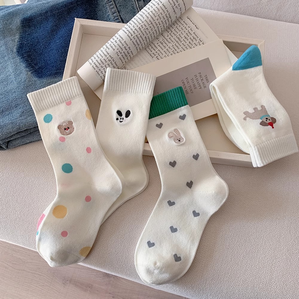 袜子女中筒袜春秋款纯棉堆堆袜miu风灰色袜子搭配小皮鞋中长款棉